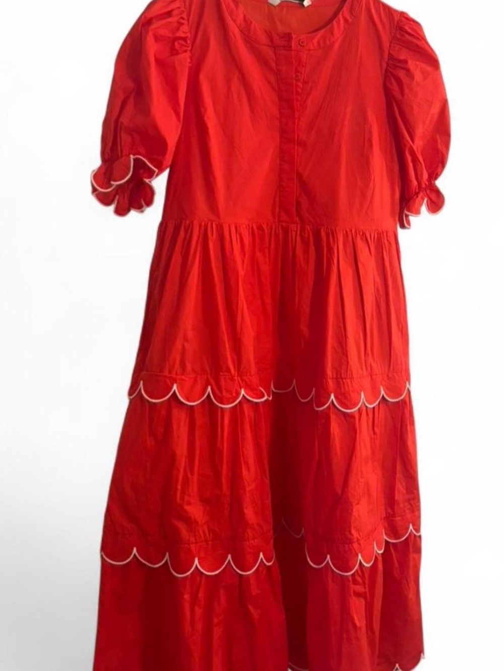 ENGLISH FACTORY Scalloped Edge red Midi Dress With Pockets Size XS NWT - Picture 5 of 6
